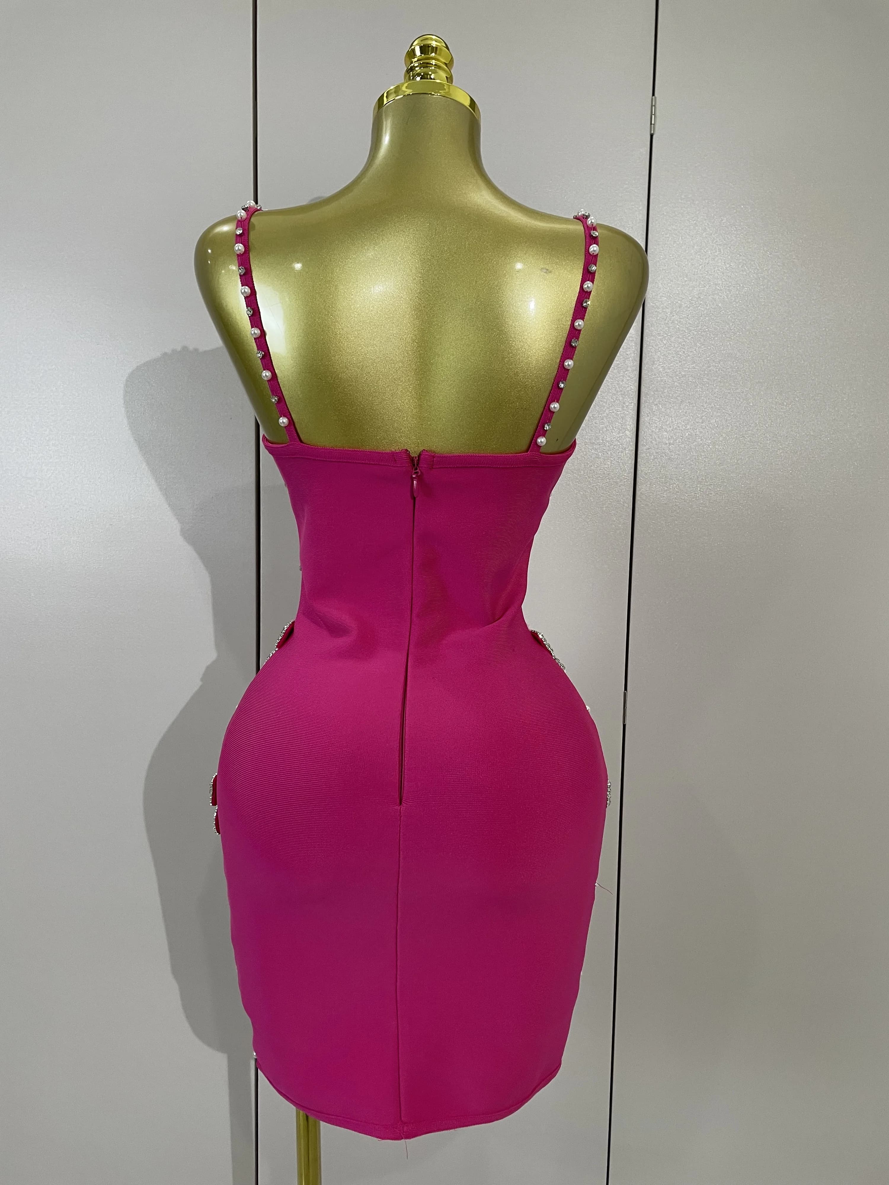 Robes mini en tricot élégantes et luxueuses pour femmes, avec nœuds, diamants et perles, pour soirée