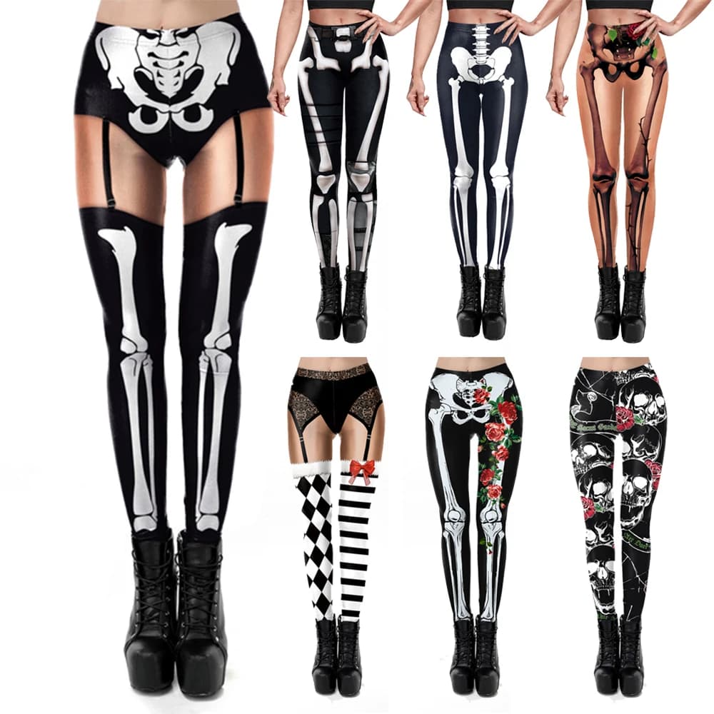 VIP FASHION – Leggings squelette pour femmes, pantalon slim élastique, Sexy, Costume d'halloween, im