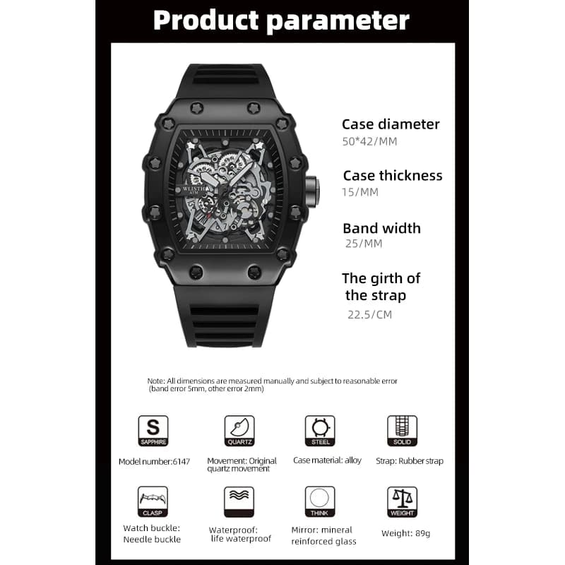 Montre de commerce extérieur grand cadran pour hommes Quartz étanche Sport carré montre lumineuse po