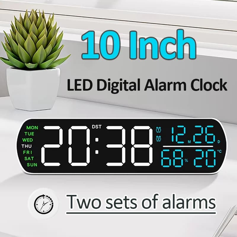 Réveil numérique LED 10 pouces température et humidité/double alarme/Date/semaine/DST horloge de Tab