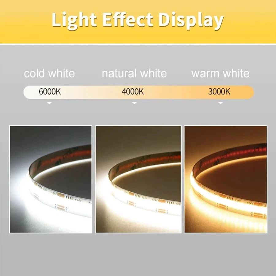 Bande lumineuse LED COB 12V 24V 10M 5M 3M 2M 1M 320LED s/M, bande LED Flexible haute densité 2700K 4
