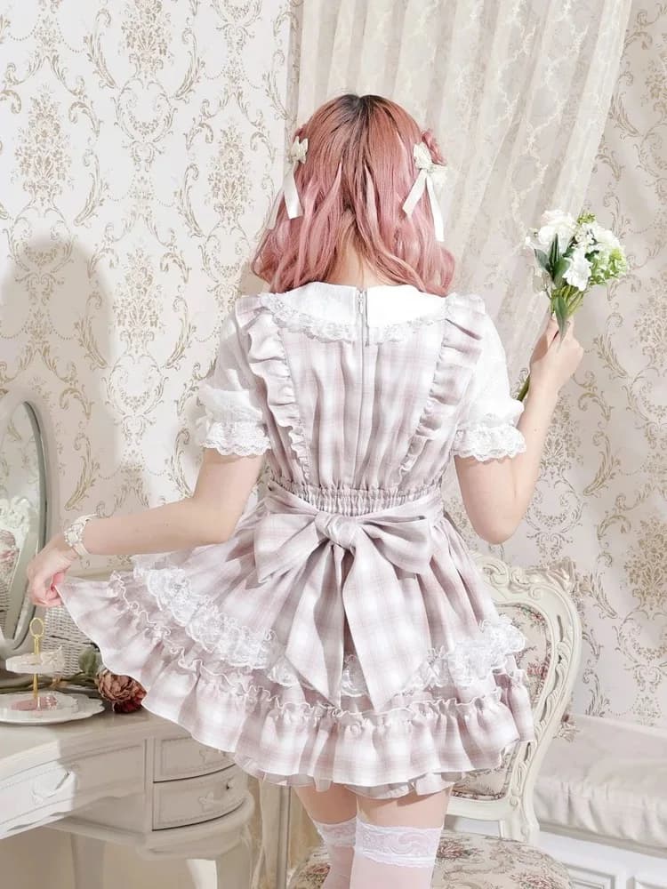 Japon Mine robe douce ensemble été 2025 filles femme mignon nœud dentelle champignon bord haut à car