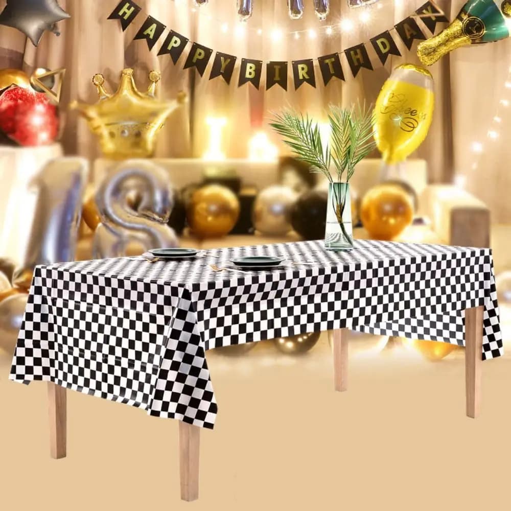Nappe Jetable à Carreaux Noir et Blanc, 137x274cm, pour ixF1, Course, Imperméable et Anti-taches