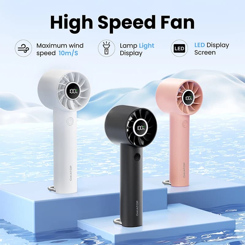 Mini ventilateur portable, ventilateur portable avec écran LED et lampe de poche, 3 vitesses 2000mah