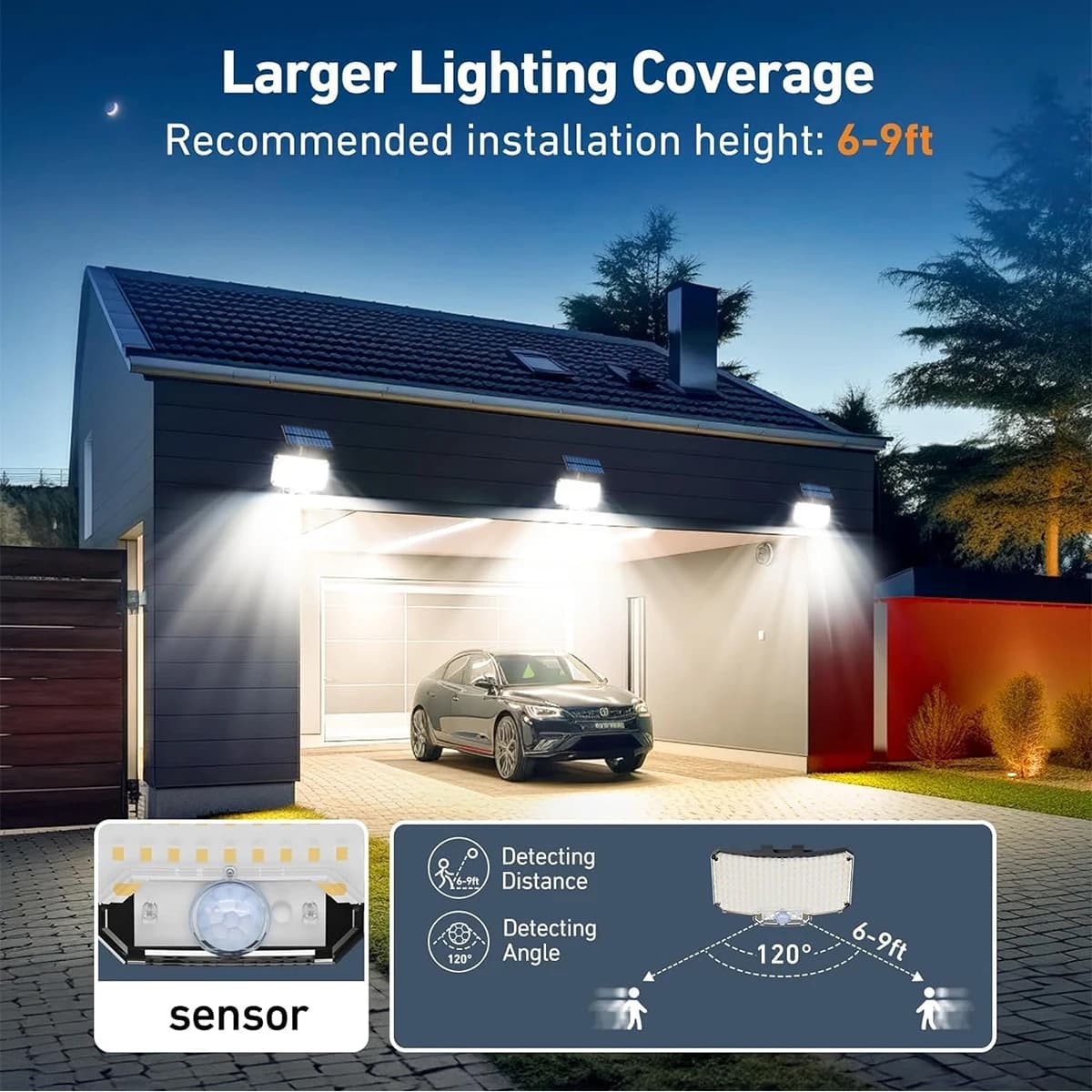 Lampes solaires d'extérieur avec détecteur de mouvement, projecteurs à distance, sécurité étanche IP