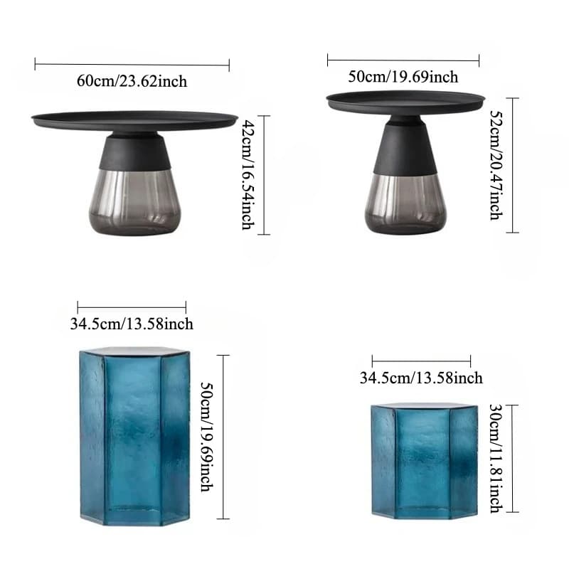 Tables basses artistiques en verre, tables d'appoint au design créatif pour le salon, table à thé d'