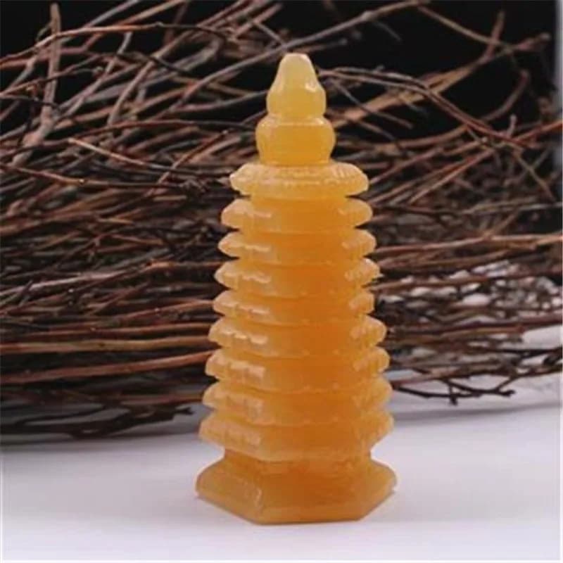 Pagode en cristal naturel de jade jaune de 12cm, décoration de maison