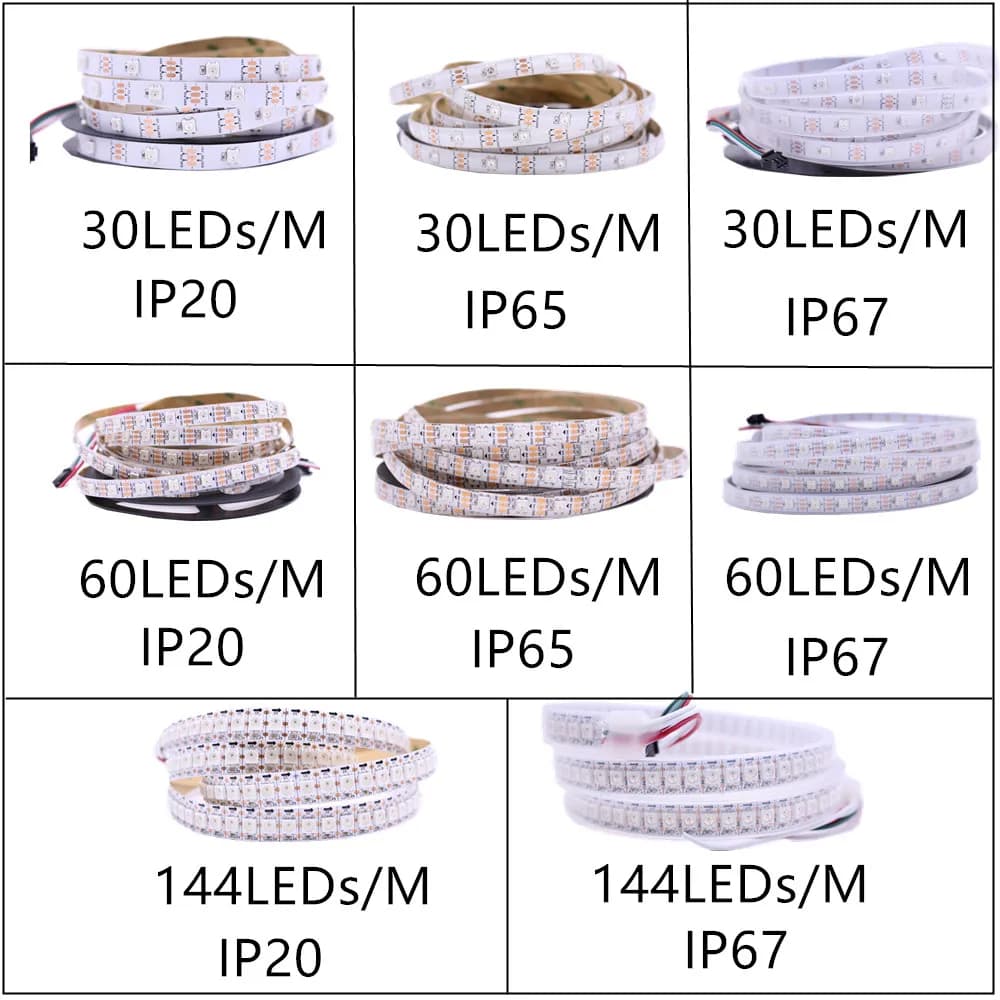 Bande de pixels Led intelligente WS2812B 30/60/144 Pixels/led/M, PCB noir/blanc, WS2812B/M, IP30/IP6