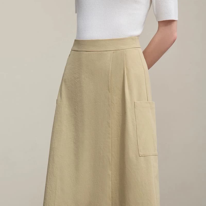 Jupe trapèze Amii pour femme, nouvelle collection été 2026, texturée, décontractée, avec poches, lon