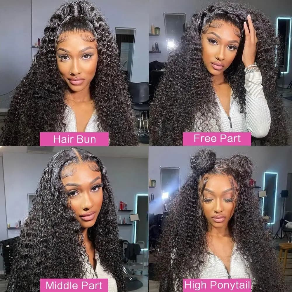 Perruque sans colle cheveux humains prête à porter deep wave brésilienne lace front bouclé HD 360 fu