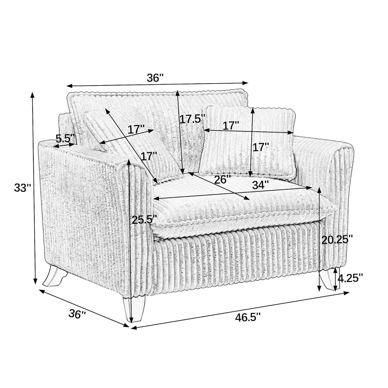 Fauteuil d'appoint surdimensionné, fauteuil simple avec accoudoirs et coussins, fauteuil paresseux r