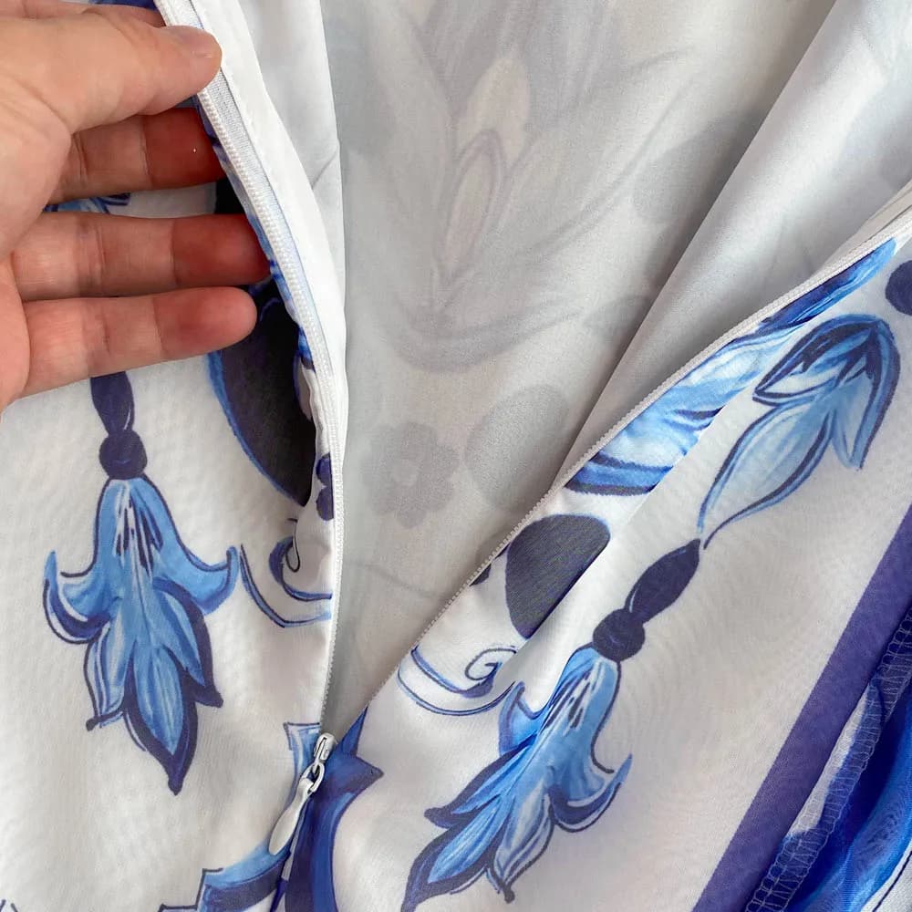 Robe Maxi à manches chauve-souris pour femmes, imprimé porcelaine bleue et blanche, style bohème, va