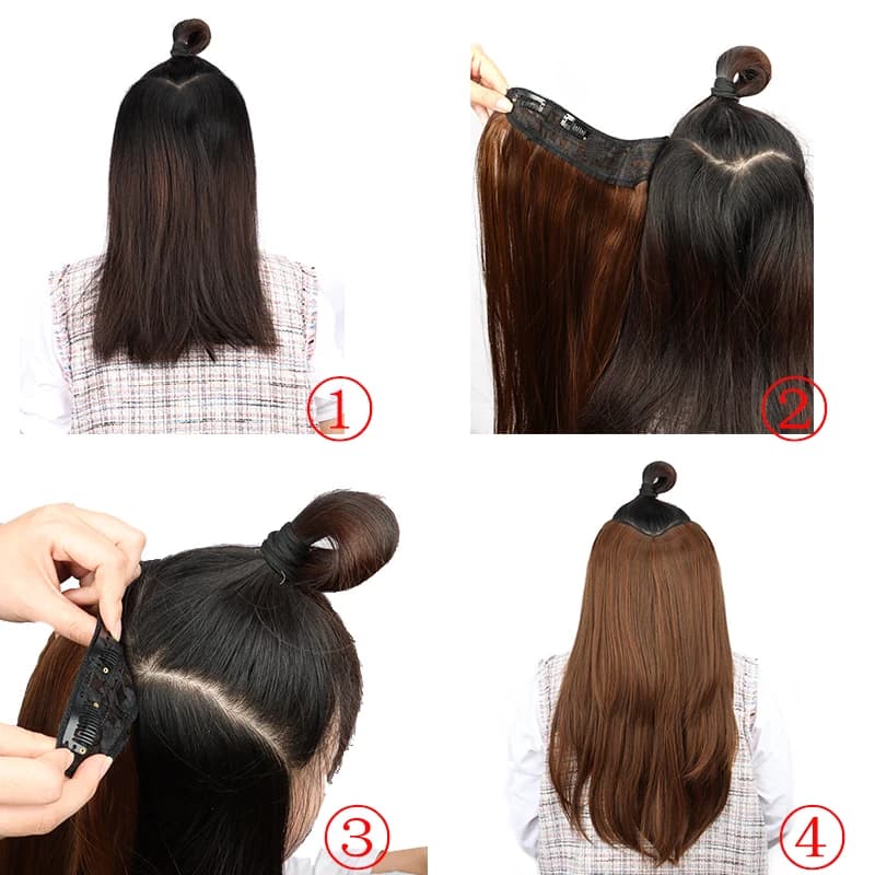 WIGSIN 22 pouces synthétique longue droite couches Clip-in Extension de cheveux en forme de V noir b