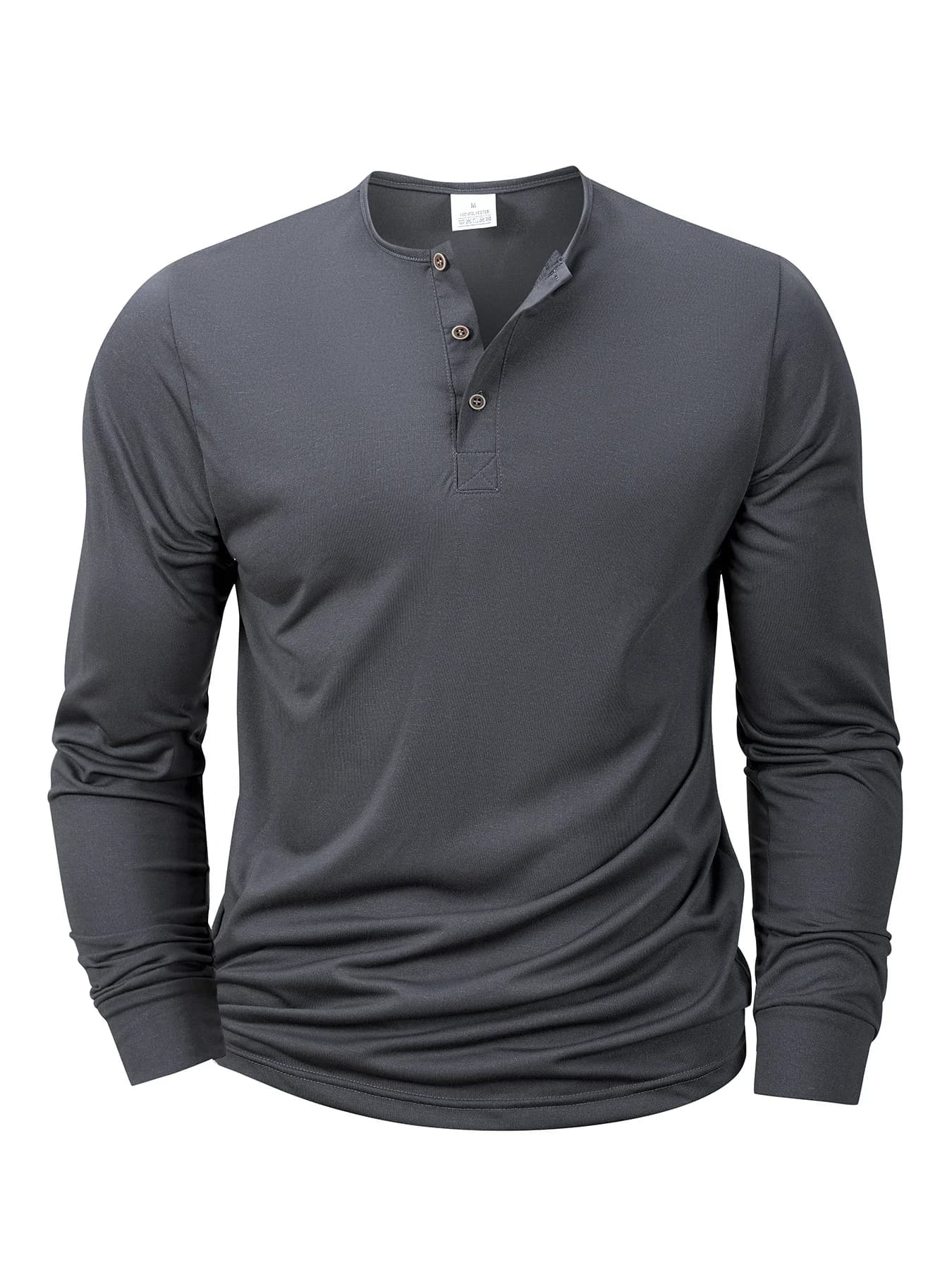 Nouveaux hommes Henley T-shirts à manches longues basique décontracté col de bande T-shirts conforta