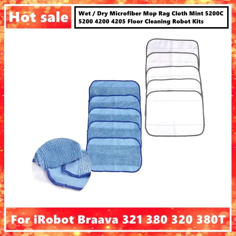 Serpillière en microcarence pour iRobot Braava, support/sec, 321, 380, 320, 380T, Mint 5200C, 5200, 