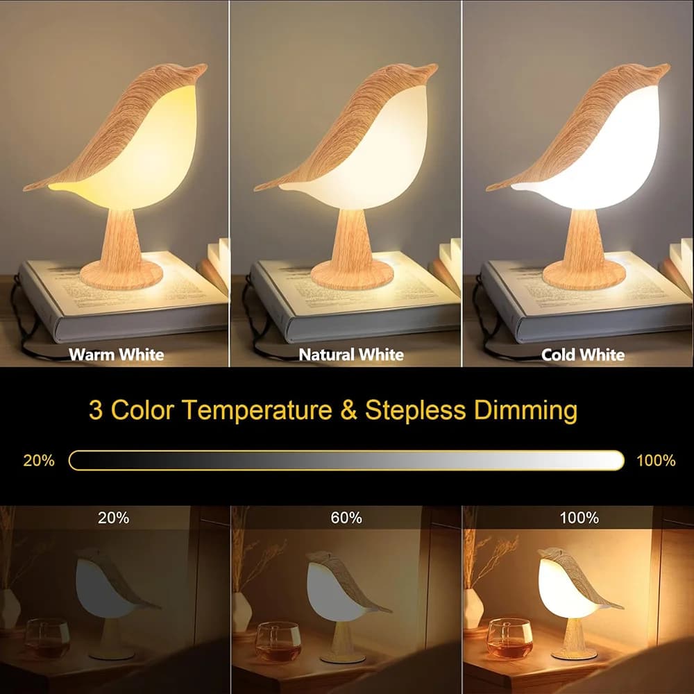3 couleurs LED sans fil capteur chevet nuit Dimmable oiseau lampes contrôle tactile USB lampes de Ta