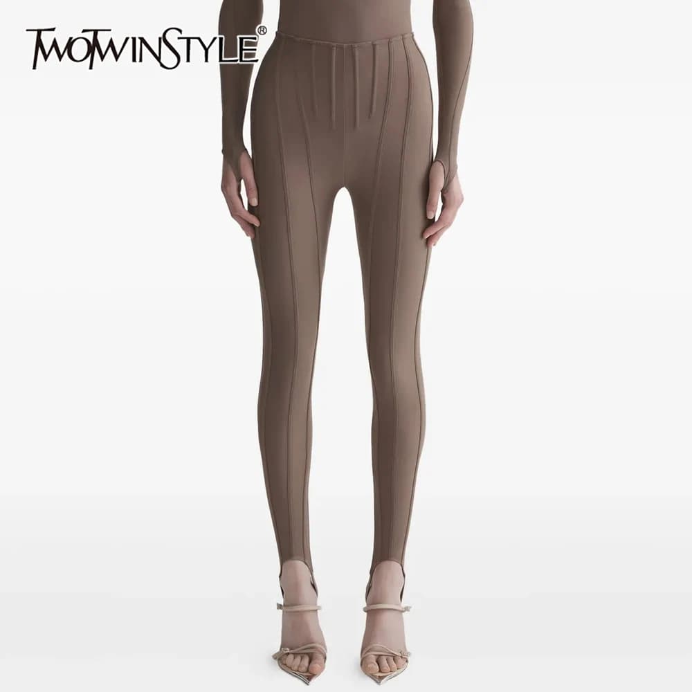 TWOTWINSTYLE solide épissé plis Chic pantalon femme taille haute minceur Streetwear minimaliste femm