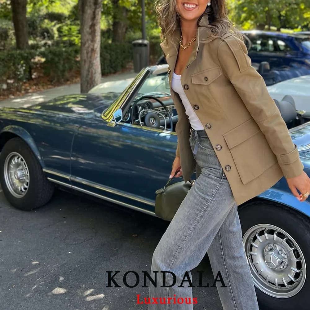 KONDALA bureau dame Trench vestes femmes à manches longues boutons poches Chic kaki manteaux mode 20