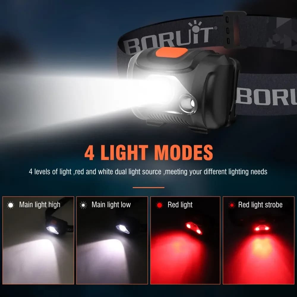 BORUiT H09 LED Mini lampe frontale blanc rouge ABS phare IPX4 étanche tête torche utiliser AAA batte
