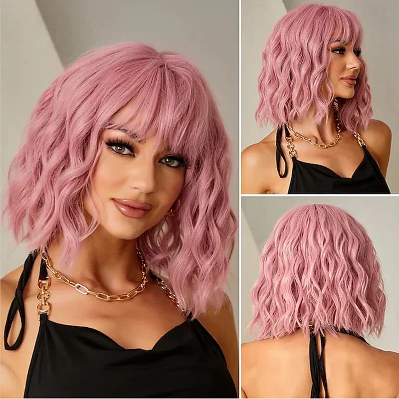 HAIRJOY cheveux synthétiques femmes rose BOB perruques courte bouclée résistant à la chaleur perruqu