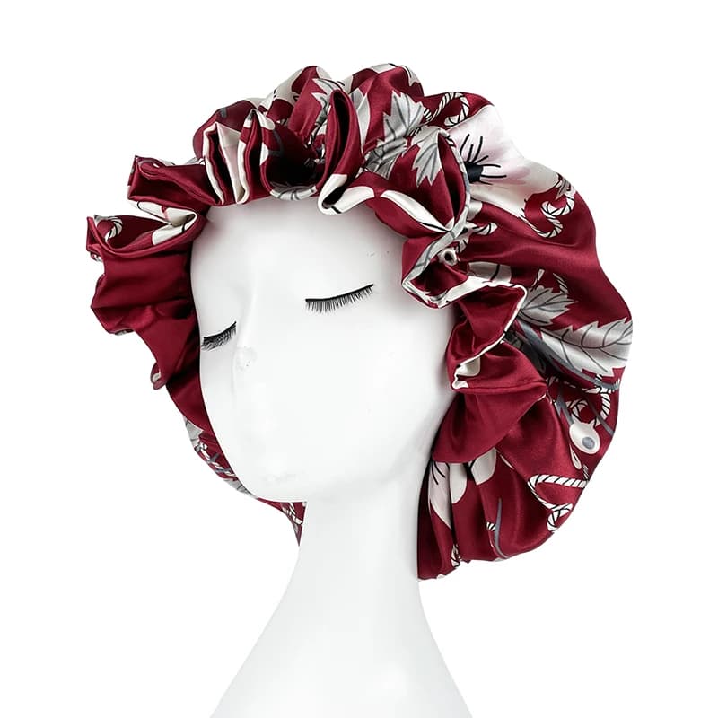 Double couche soyeux Satin Bonnet femmes bonnet de couchage grand réversible Satin doublé nuit somme