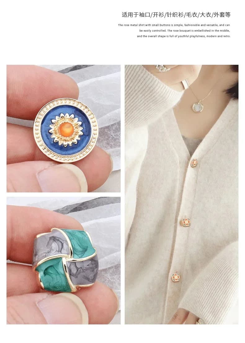 Boutons rétro décoratifs en métal pour vêtements femme pull Cardigan veste manteau costume couture a