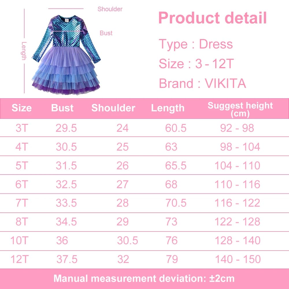 VIKITA filles robe imprimée sirène enfants couches maille Tulle gâteau robe de bal Tutu robes fille 