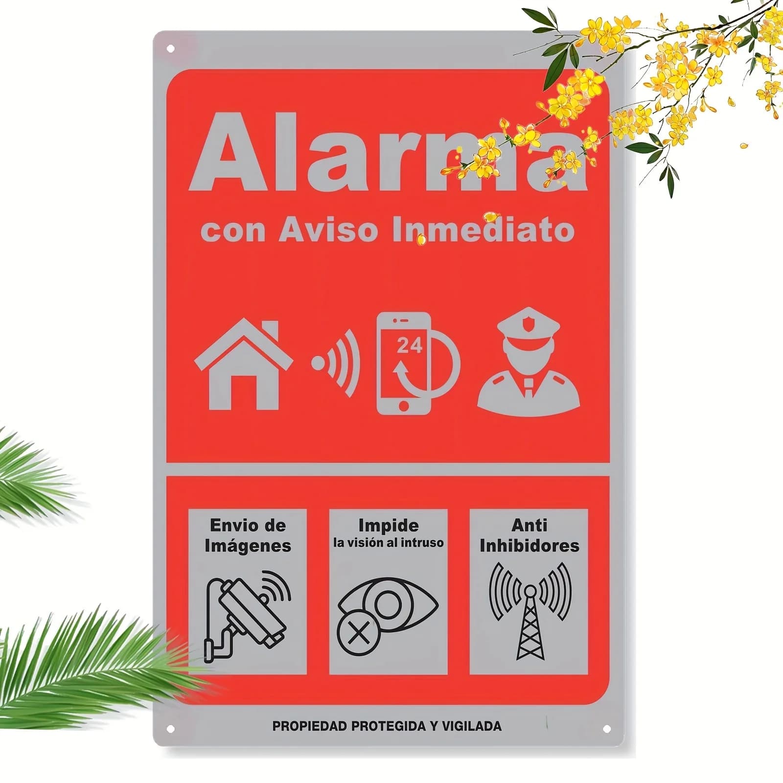 Panneau métallique d'alarme d'alarme espagnol Vintage, Art mural de sécurité rétro rouge et blanc, f