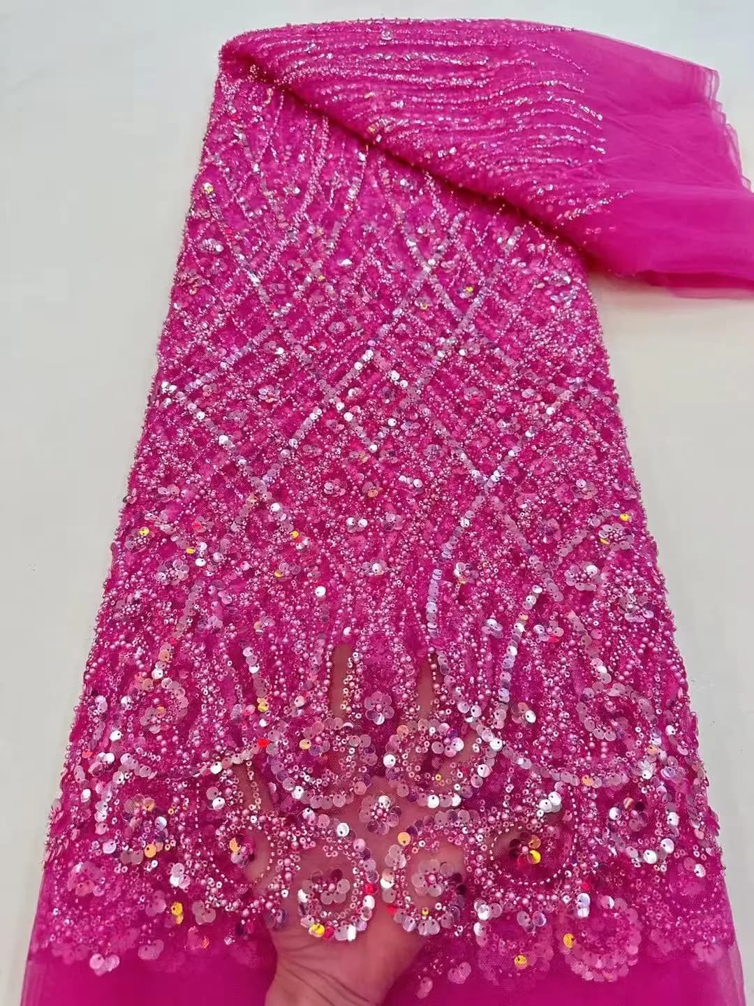 Tissu africain en dentelle à paillettes, Tulle perlé brodé nigérian, à la mode, de haute qualité pou