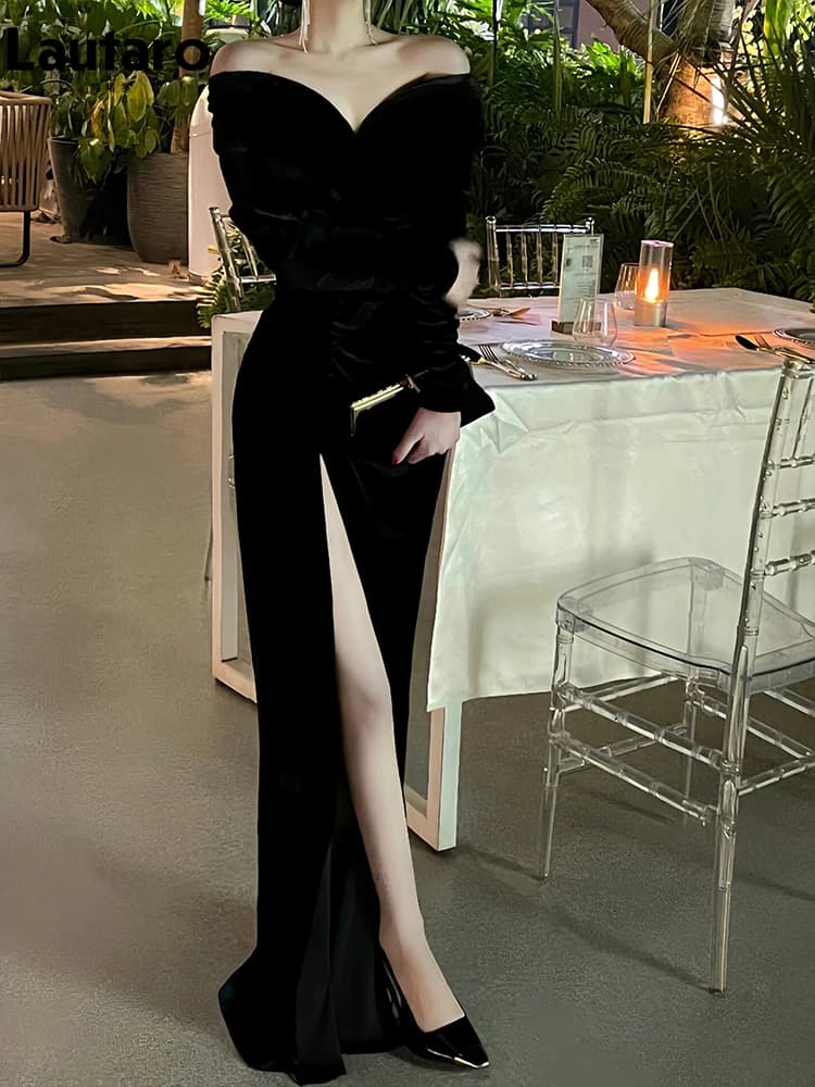 Lautaro printemps longue Sexy noir extensible ajusté fête d'anniversaire robes de soirée pour les fe