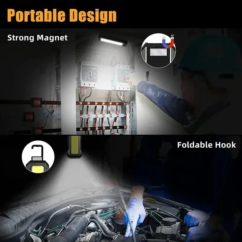 Lampe de travail LED COB aste par USB, lanterne portable avec aimant, 7 modes d'éclairage, torche d'