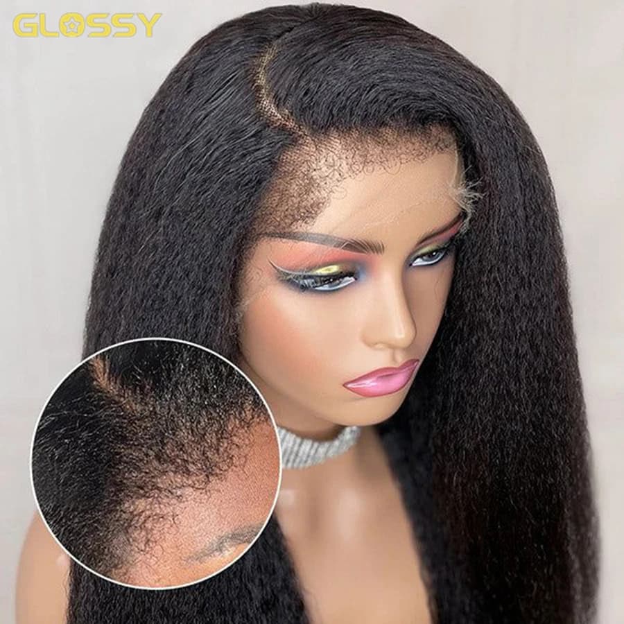 Perruque Brésilienne Naturelle Sans Colle, Cheveux Crépus Lisses, Afro, HD, 13x4, 250%, 30/34 Pouces