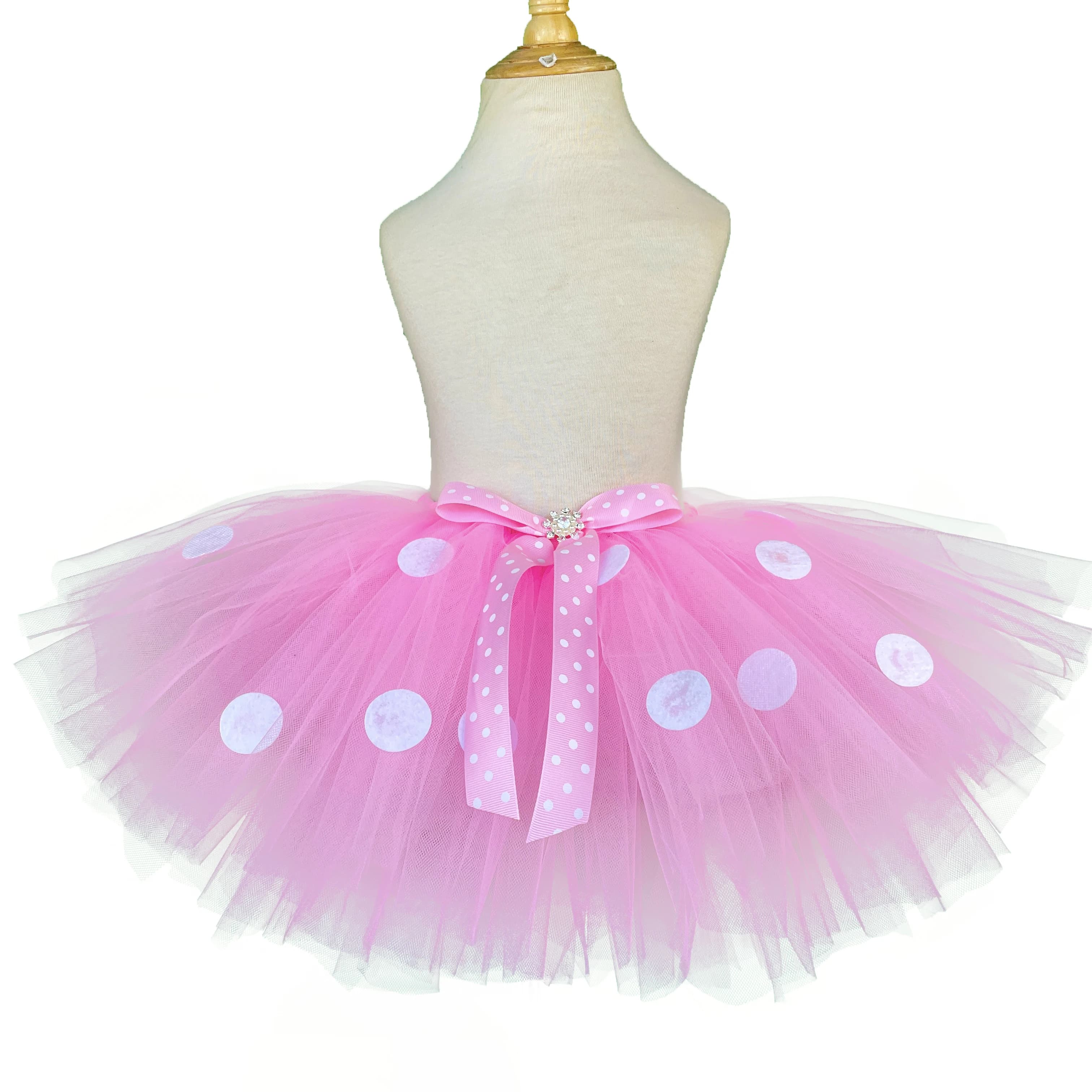 Jupes Tutu de dessin animé rose pour filles, jupes de Ballet en Tulle avec pois blancs et nœud de ch