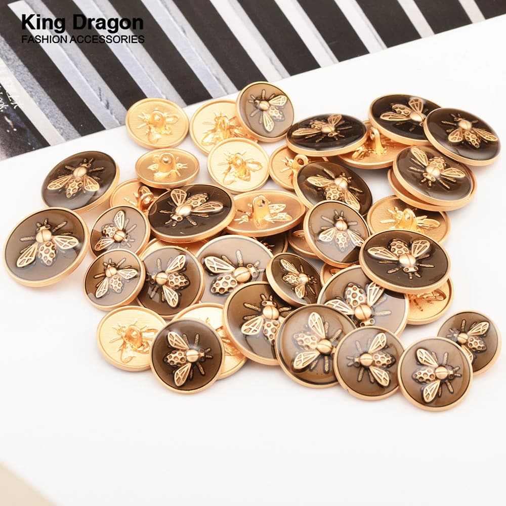 Boutons en métal décoratifs avec strass, 6 pièces, abeille dorée, rose, bleu, pour vêtements, mantea