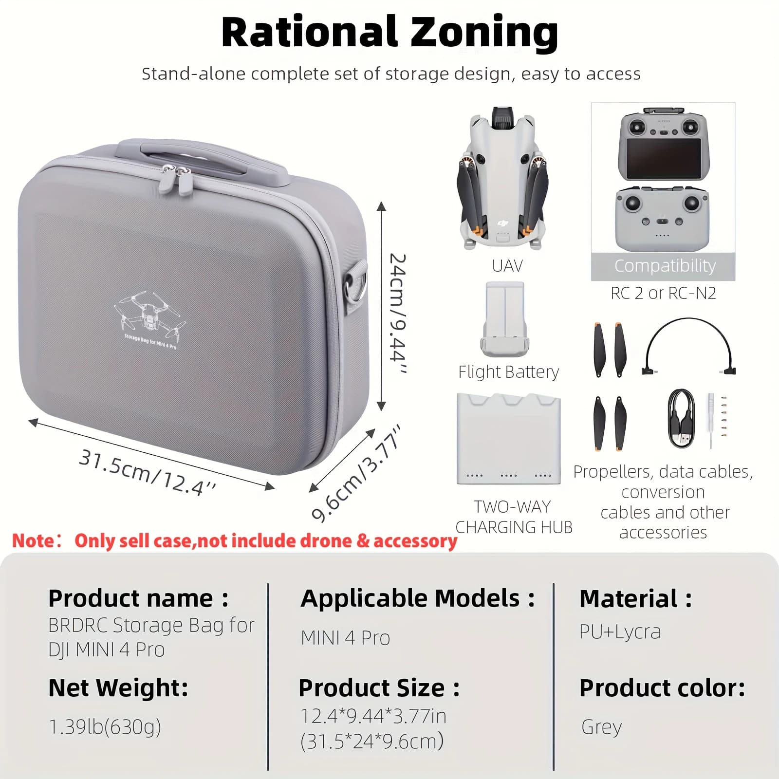 Étui Mini 4 Pro RC 2, sac de rangement Portable en cuir PU de grande capacité pour DJI Mini 4 Pro Fl