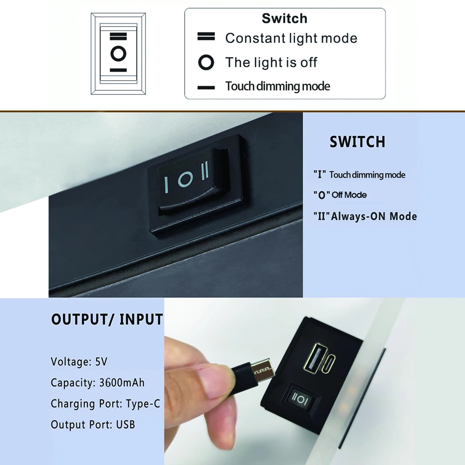 Recharge USB applique tactile capteur de mouvement interrupteur intérieur acrylique veilleuses chamb