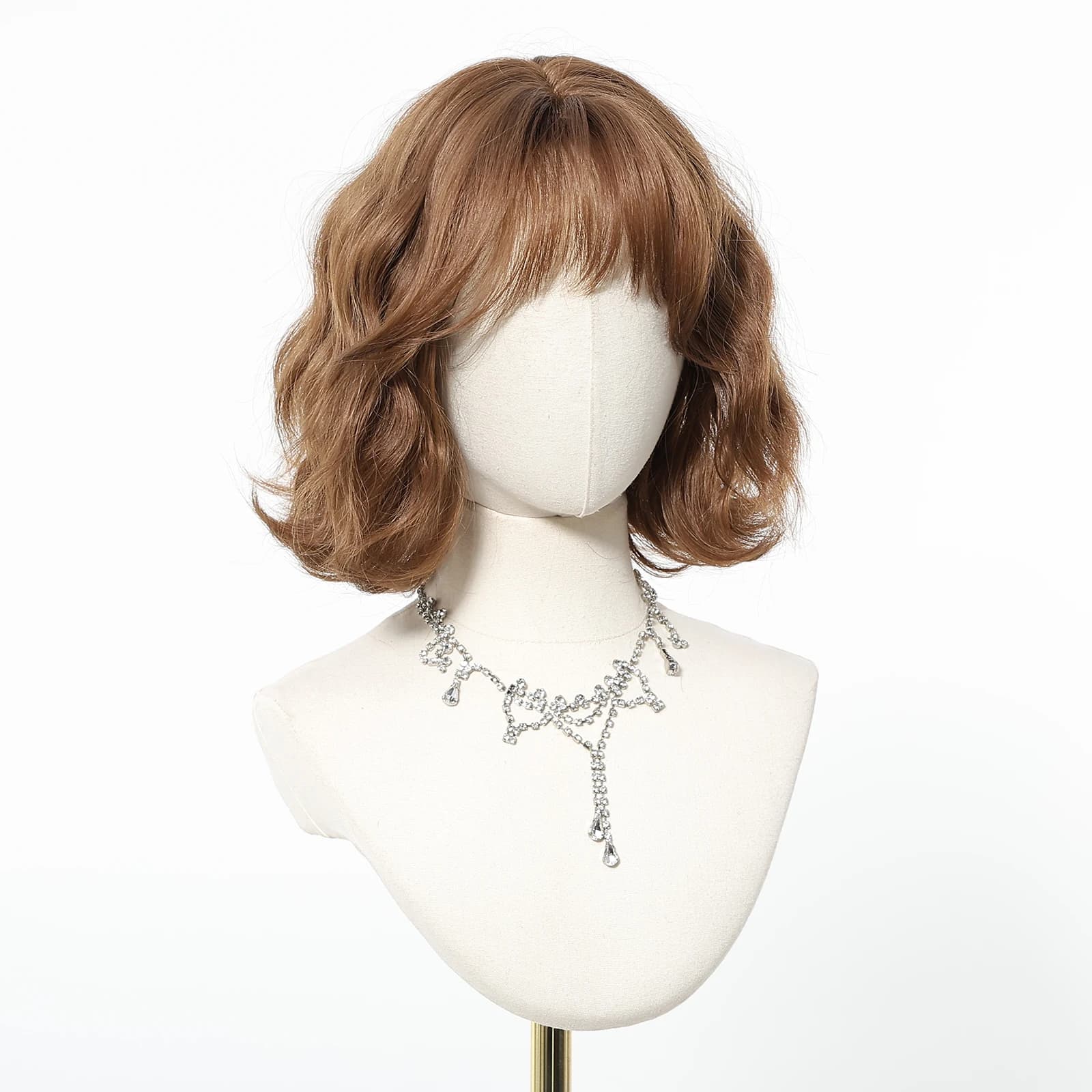 Perruques synthétiques marron miel, perruque courte ondulée pour femmes, faux cheveux naturels quoti
