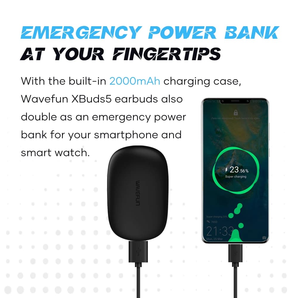 Wavefun-Écouteurs Bluetooth XBuds 5 avec crochet d'oreille, étui de charge 2000mAh, fonction de banq