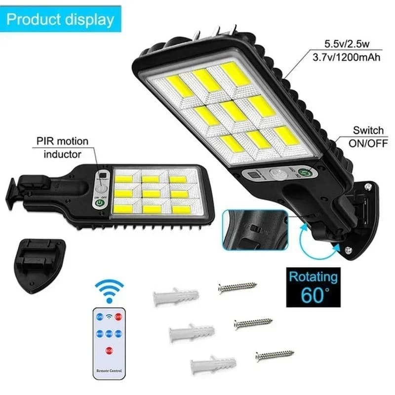 Réverbères solaires d'extérieur, lampe solaire avec 3 Modes d'éclairage, capteur de mouvement étanch