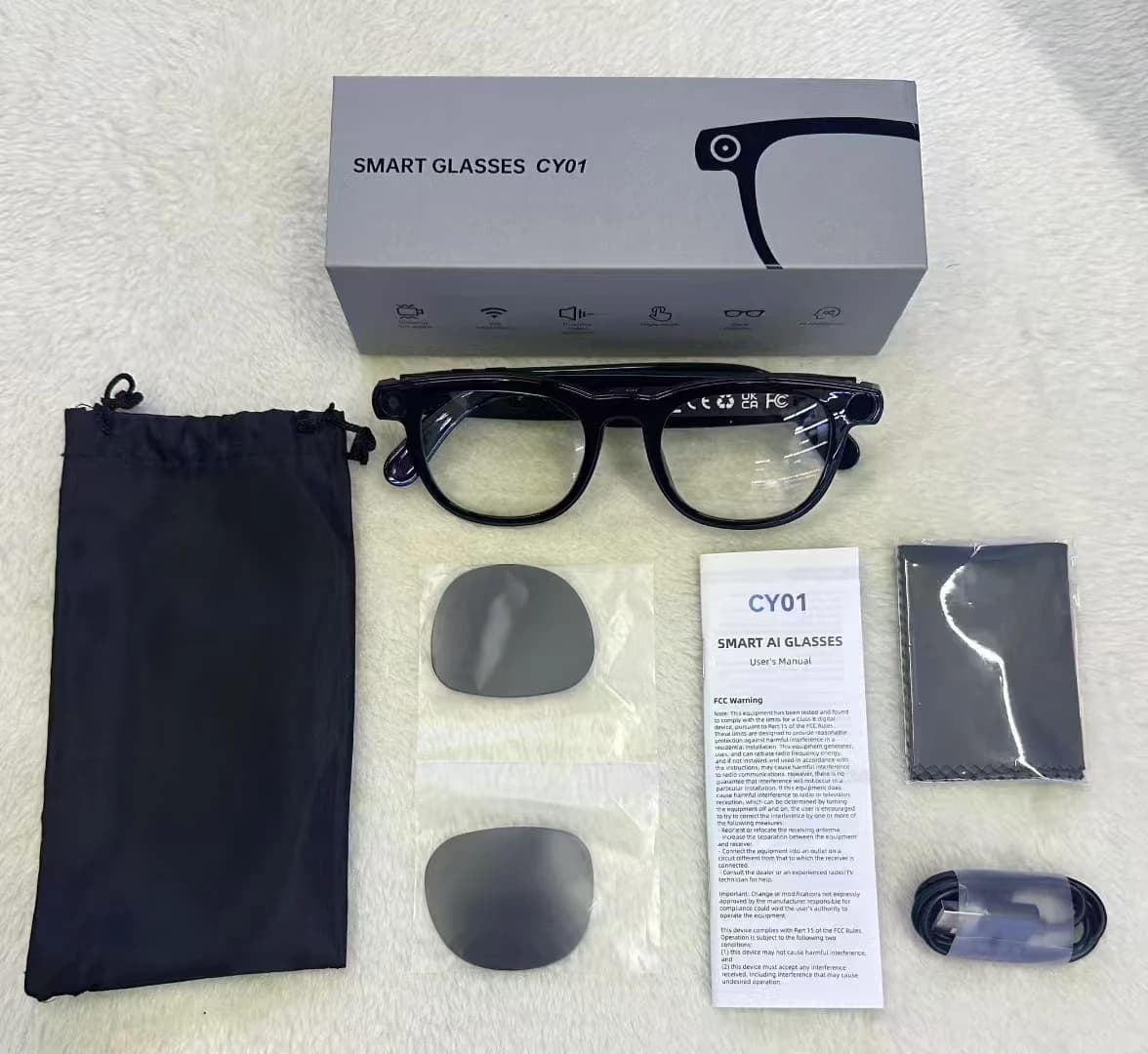 Lunettes intelligentes AI 2 en 1 4K, 800W pixels, caméra de prise de vue HD, Photo, vidéo, appel voc