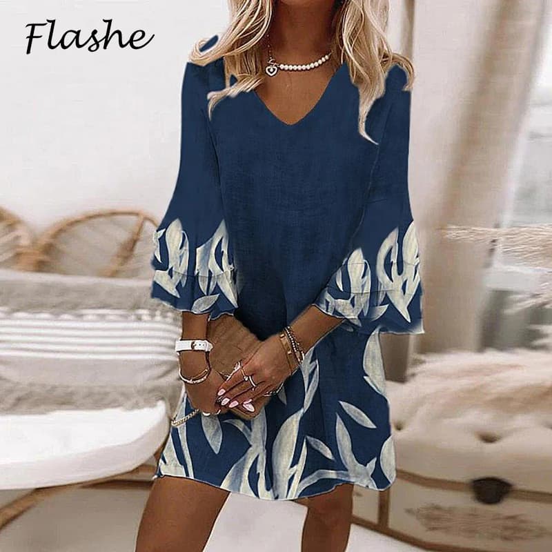 Mini robe à volants pour femmes, robes patchwork à imprimé floral, col en V élégant, poche adt, déco