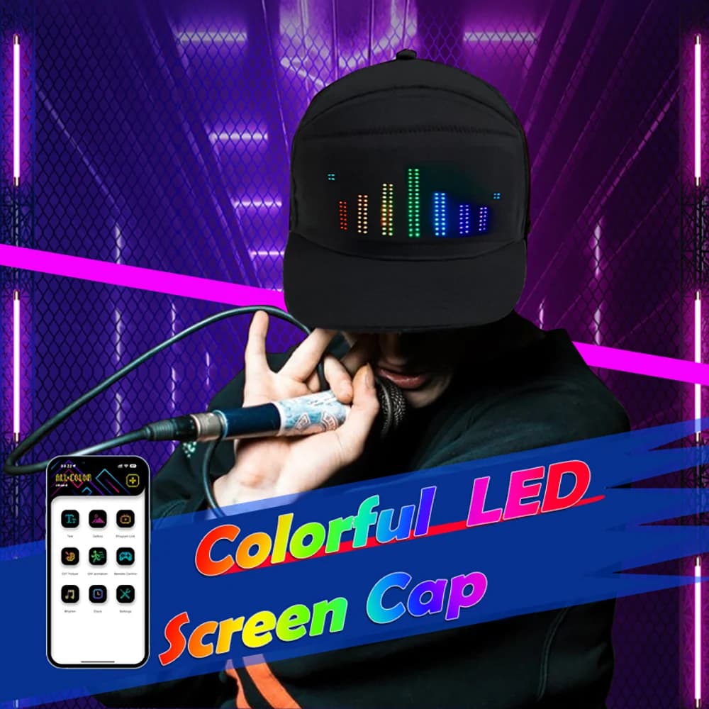 Chapeau LED avec écran d'affichage lumineux, bricolage, matrice de pixels intelligente, chapeau de B