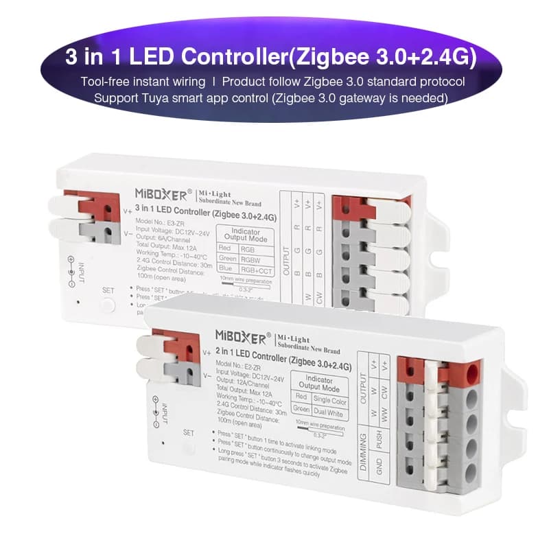 Contrôleur LED Miboxer Zigbee 3.0+2.4G sans outil, câblage instantané, E2-ZR E3-ZR RF pour couleur u