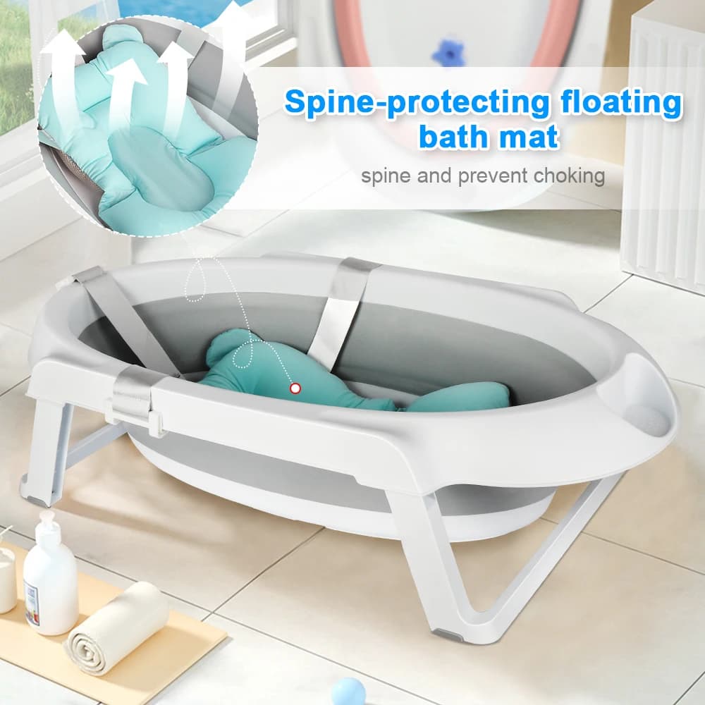 Baignoire Bébé Pliable Sur Pied – Grande Baignoire Avec Support / Coussin / Kit De Drainage – Bassin