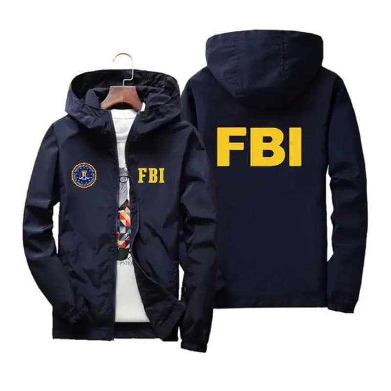 Veste de sport de plein air imprimée FBI pour hommes, veste à capuche coupe-vent, marque décontracté