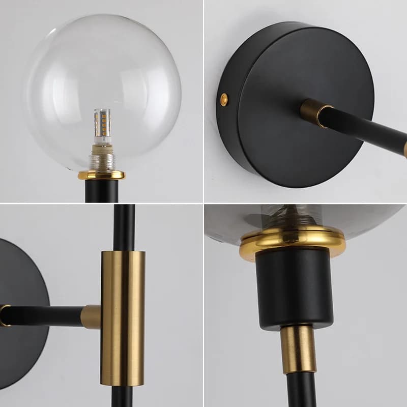 Applique murale Led moderne en forme de haricot magique, boule de verre en fer noir, pour salon, cha