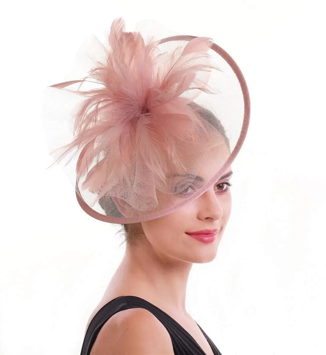 Chapeau Fascinateur Plume pour Femme, Haut en Maille, Fleur, ixCocktail, Mariage, Église, Tri Derby,