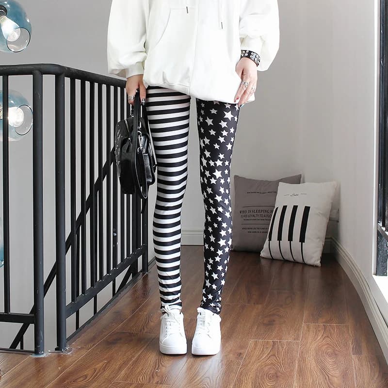 Nouveau jegging élastique rayure étoile imprimé Leggings mode pantacourt femme leggins crayon pantal