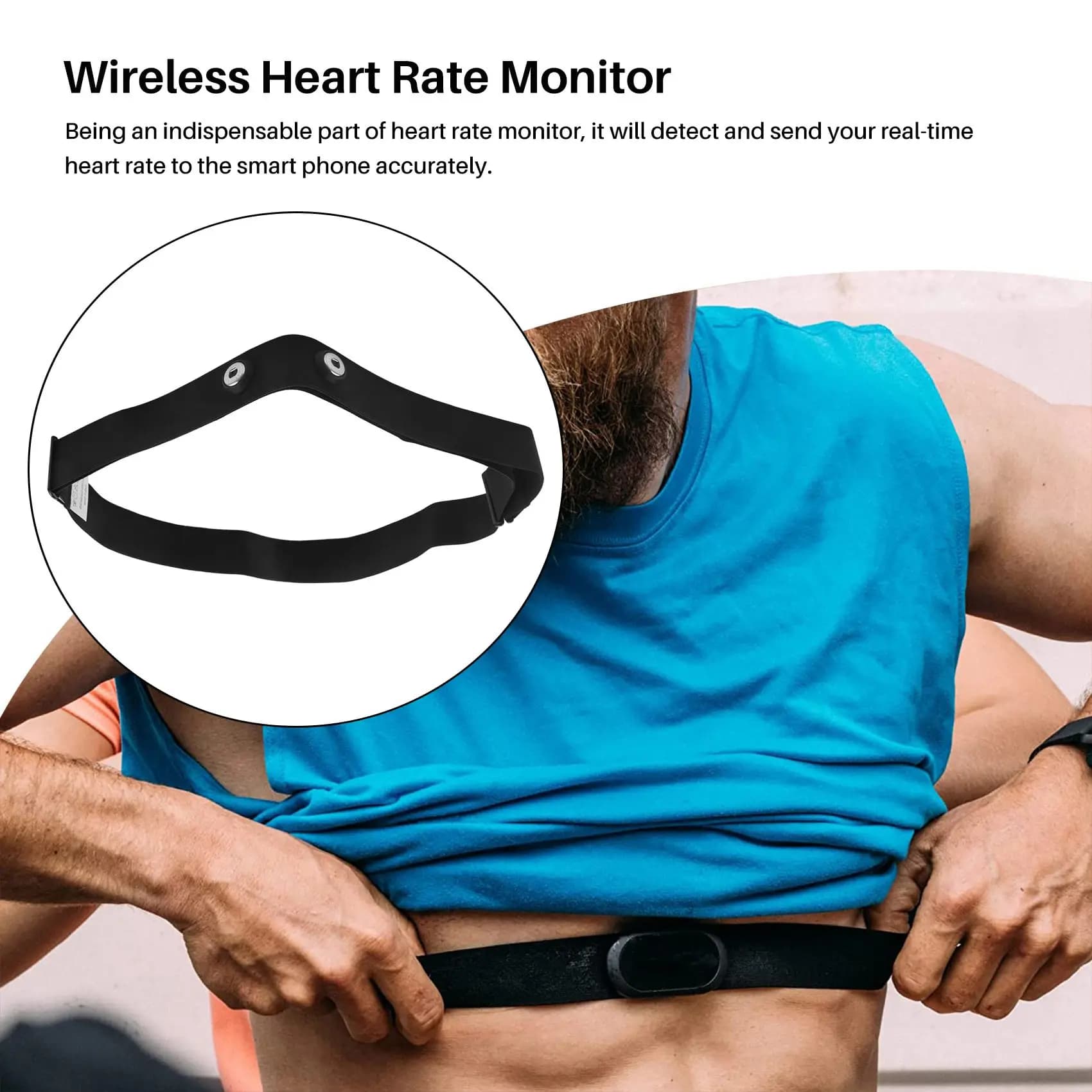Sangle de ceinture de poitrine pour moniteur de fréquence cardiaque sans fil, noir, sport, Polar Wah