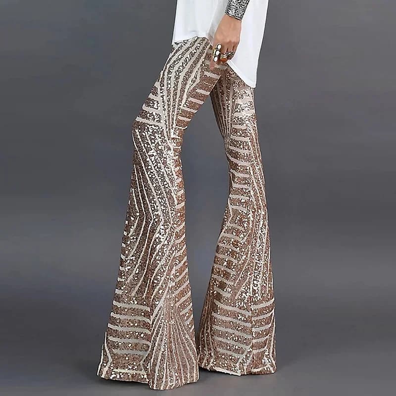 Paillettes taille haute maigre Flare Streetwear sauvage basique mince 2023 tendance Patchwork pantal